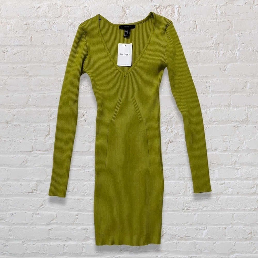 Forever 21 Green Ribbed Bodycon Mini Dress